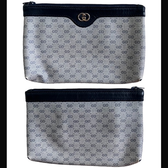 Gucci • 3pc Set Authentic Vintage Navy Blue Micro GG Handbag Purse Pouch Wallet - Picture 12 of 16